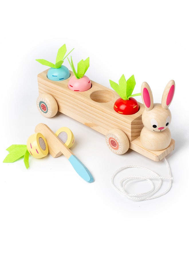 Wooden Children's Educational Early Education Toys Creative Three-in-One Radish Rabbit Panda Pulling Fruit Matching Toys-Color:Rabbit 【Can Cut Radish】】 - Image 1