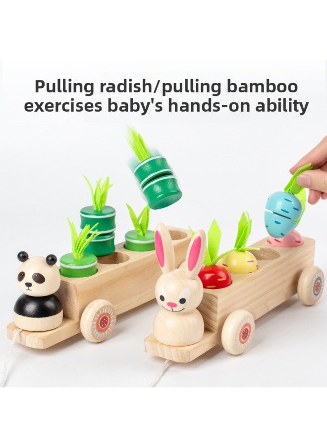 Wooden Children's Educational Early Education Toys Creative Three-in-One Radish Rabbit Panda Pulling Fruit Matching Toys-Color:Rabbit 【Can Cut Radish】】 - Image 2