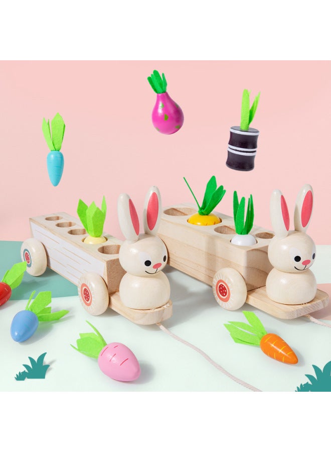 Wooden Children's Educational Early Education Toys Creative Three-in-One Radish Rabbit Panda Pulling Fruit Matching Toys-Color:Rabbit 【Can Cut Radish】】 - Image 5