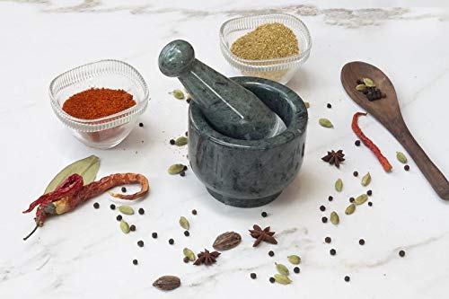 RDK Green Marble Mortar and Pestle Set Spice Mixer Grinder Set Khalbatta Okhli Kharal Masher Idi Kallu Khal Musal Imam Dasta For Kitchen - 4 x 4 x 2.5 Inch - Image 2