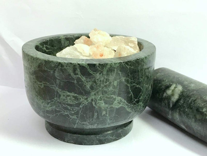 RDK Green Marble Mortar and Pestle Set Spice Mixer Grinder Set Khalbatta Okhli Kharal Masher Idi Kallu Khal Musal Imam Dasta For Kitchen - 4 x 4 x 2.5 Inch - Image 4