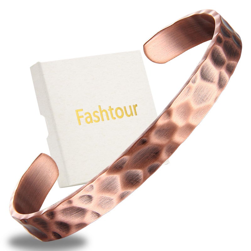 Fashtour Pure Copper Bracelet â€“ Copper Bracelet for Men & Women â€“ 100% Solid, Raw & Uncoated Handmade Hammered Tibetan Cuff Bangle (Copper079) - Image 1