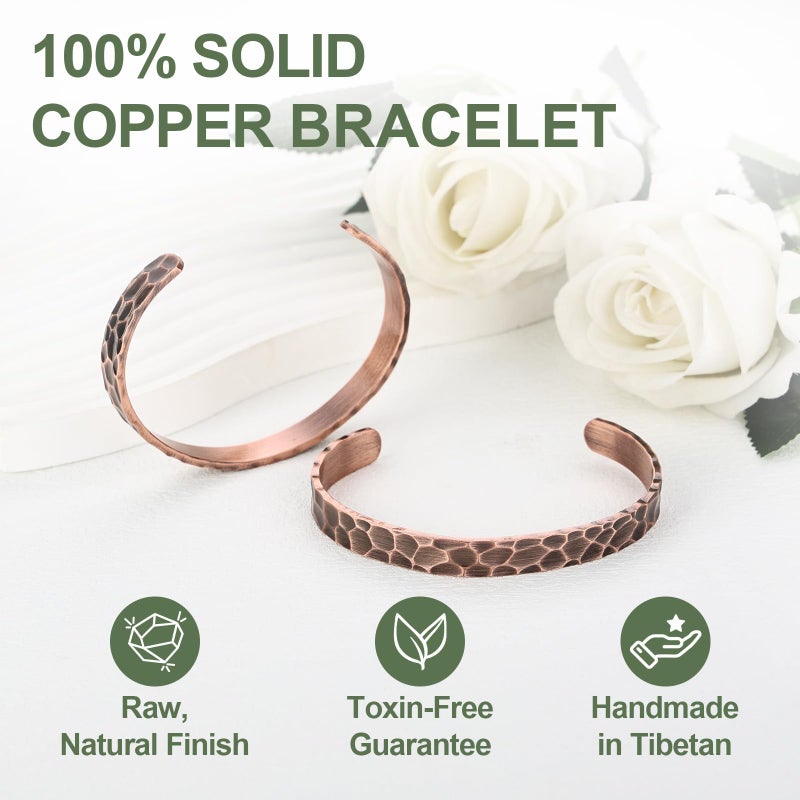 Fashtour Pure Copper Bracelet â€“ Copper Bracelet for Men & Women â€“ 100% Solid, Raw & Uncoated Handmade Hammered Tibetan Cuff Bangle (Copper079) - Image 4