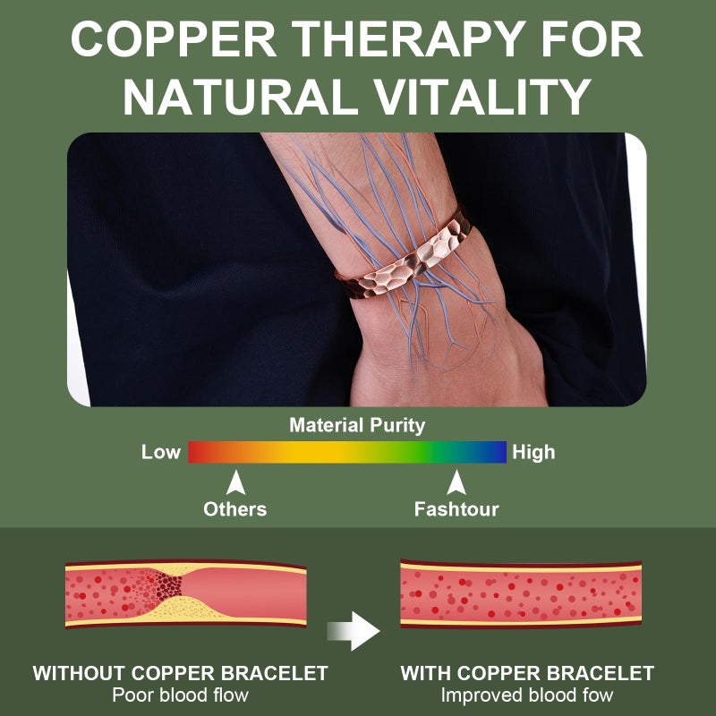 Fashtour Pure Copper Bracelet â€“ Copper Bracelet for Men & Women â€“ 100% Solid, Raw & Uncoated Handmade Hammered Tibetan Cuff Bangle (Copper079) - Image 2