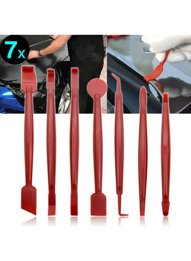 طقم أدوات تغليف سيارات فينيل أحمر 7 قطع مع مكابس وألواح شعرية للنوافذ والأسطح - Image 3