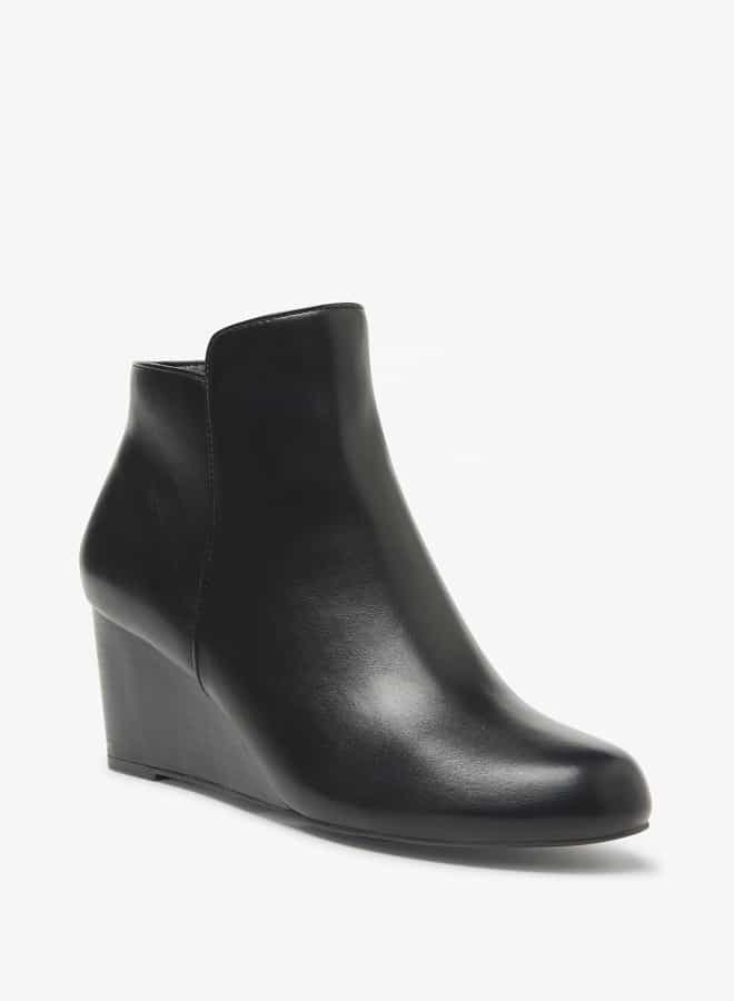 Flora Bella By Shoexpress Women Solid Ankle Boots with Zip Closure and Wedge Heels  - Image 1