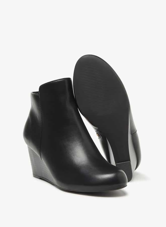 Flora Bella By Shoexpress Women Solid Ankle Boots with Zip Closure and Wedge Heels  - Image 4