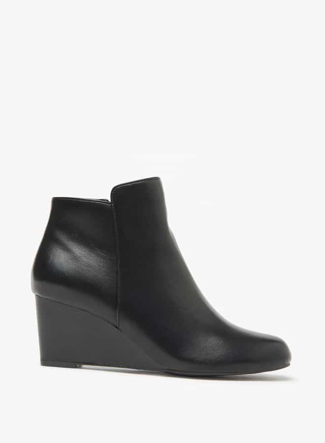 Flora Bella By Shoexpress Women Solid Ankle Boots with Zip Closure and Wedge Heels  - Image 3