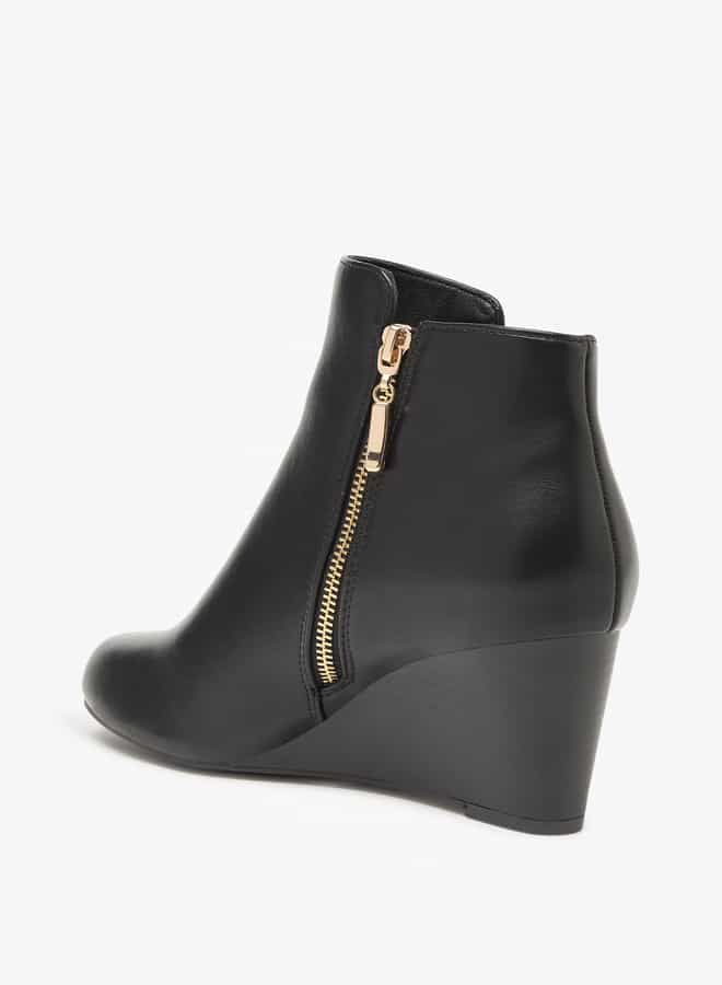 Flora Bella By Shoexpress Women Solid Ankle Boots with Zip Closure and Wedge Heels  - Image 2