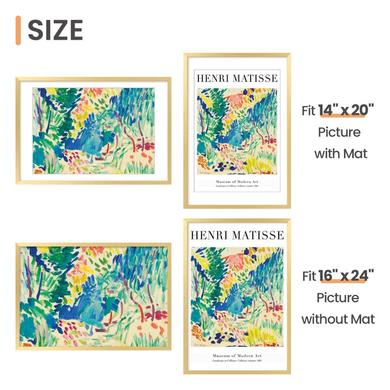 upsimples 16x24 Picture Frame, Display Pictures 14x20 with Mat or 16 x 24 Without, Wall Hanging Poster Frames, Gold, 1 Pack - Image 3