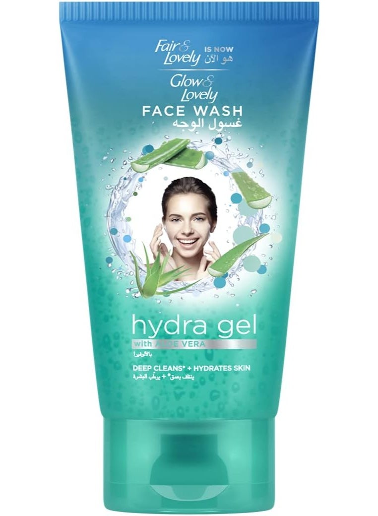 Fair & Lovely Hydra Gel Fairness Face wash For all Skin with Aloe Vera Deep Cleans and Hydrates, for Soft Glowing skin 1 pc 150 ml