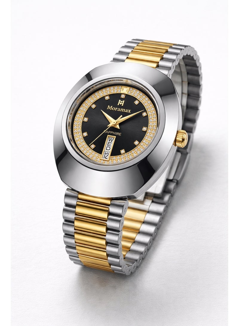 Moramax Luxury Men's Two-Tone Watch – Scratch-Resistant Sapphire Glass, Crystal-Inlay Dial, Shield-Case Design with Adjustable Steel Bracelet - Image 1
