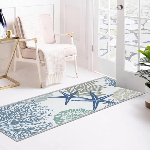 Tritard Coastal Runner Rug 2x6 Nautical Kitchen Hallway Rugs Beach Themed Non-Slip Indoor Floor Mat Machine Washable Rugs Carpet for Bathroom Living Room Bedroom Laundry Room Entryway, Blue - Image 3