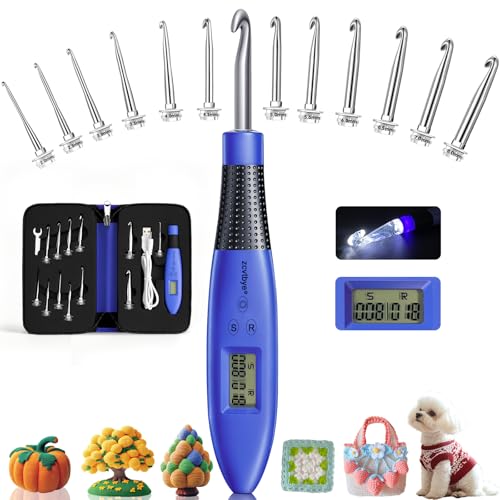 Zcvtbye 12 Size Counting Crochet Hook for Beginners Lighted Led Digital Row Stitch Counter with Ergonomic Soft Handle Interchangeable Metal Hook Heads USB Rechargeable for Dark Yarn - Image 1