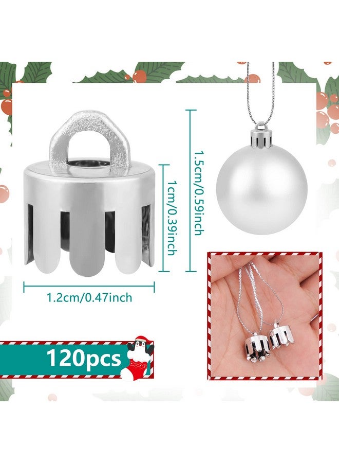 WBCBEC 120 Pieces 0.5 Inch Round Christmas Ornament Caps Replacement Plastic Christmas Ornament Hangers Caps for Christmas Tree Ceramic Glass Porcelain Christmas Ornaments DIY Decorations (Silver) - Image 2