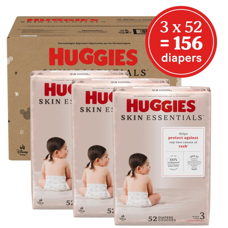 Huggies Size 3 Diapers, Skin Essentials Baby Diapers, Size 3 (16-28 lbs), 156 Count (3 Packs of 52) - Image 2
