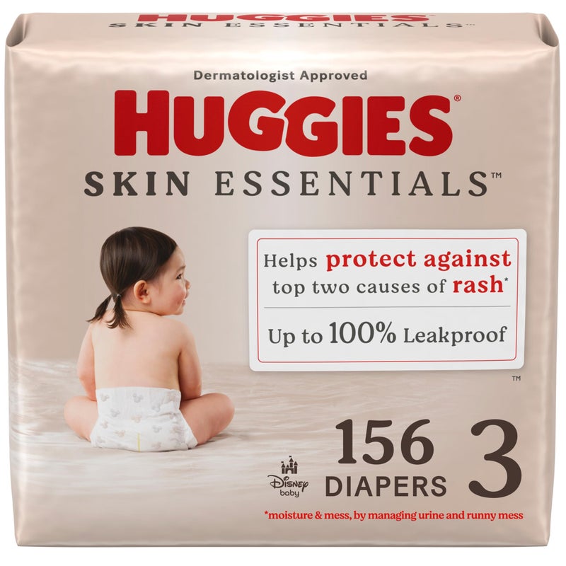 Huggies Size 3 Diapers, Skin Essentials Baby Diapers, Size 3 (16-28 lbs), 156 Count (3 Packs of 52) - Image 1