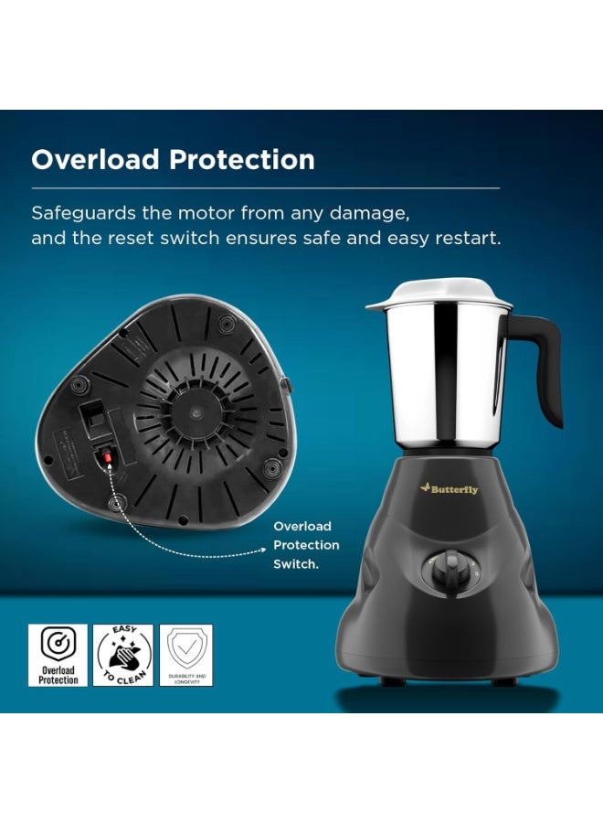 Butterfly Hero 500 Watts Mixer Grinder with 3 Jars | Stainless Steel Multipurpose Jars | ABS Body | Motor Overload Protection | 1 Year Manufacturer's Warranty | Grey - Image 4