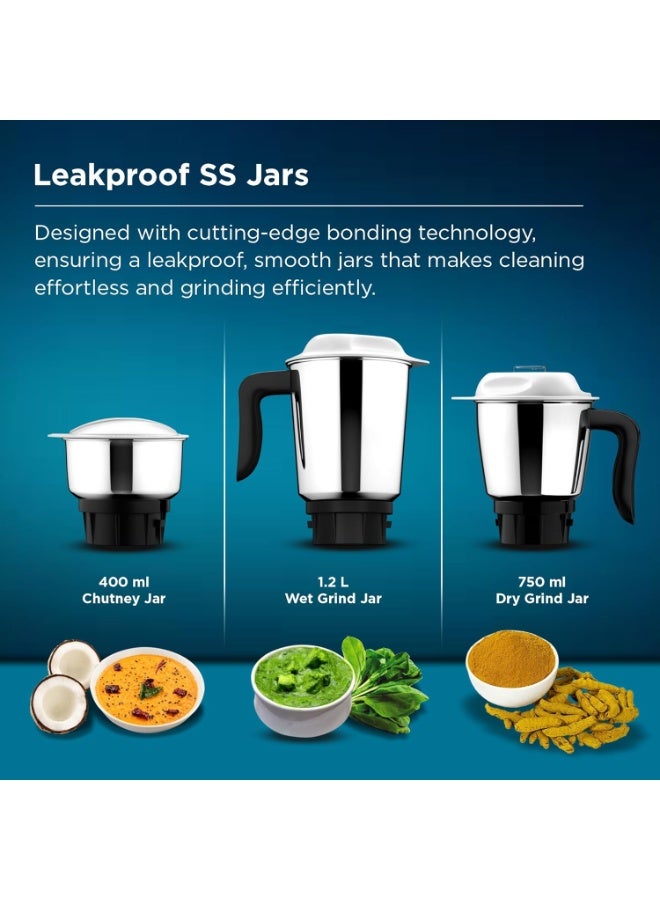 Butterfly Hero 500 Watts Mixer Grinder with 3 Jars | Stainless Steel Multipurpose Jars | ABS Body | Motor Overload Protection | 1 Year Manufacturer's Warranty | Grey - Image 3