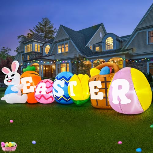 KOOY 10FT Long Easter Inflatables Outdoor Decorations Inflatable Bunny Banner Decor Blow Up Yard Decorations with Lights Home Party Easter Decoration - Image 4