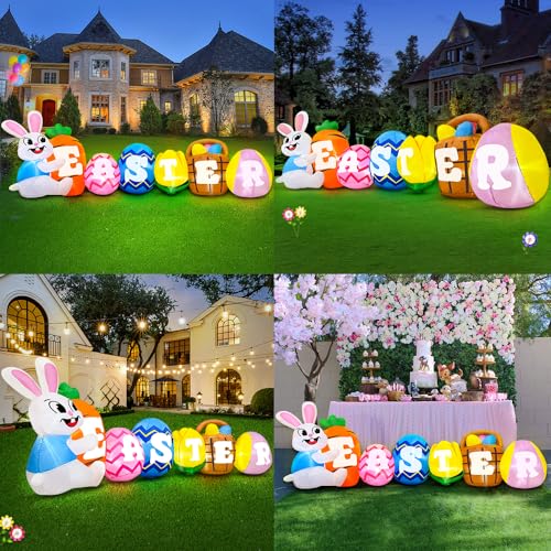 KOOY 10FT Long Easter Inflatables Outdoor Decorations Inflatable Bunny Banner Decor Blow Up Yard Decorations with Lights Home Party Easter Decoration - Image 2