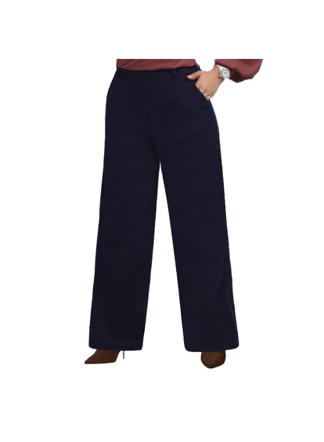 Smoky Egypt Wide Leg Solid Velvet Pants-Navy - Image 1
