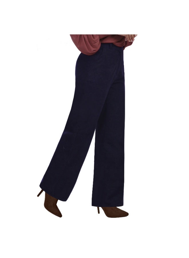 Smoky Egypt Wide Leg Solid Velvet Pants-Navy - Image 2