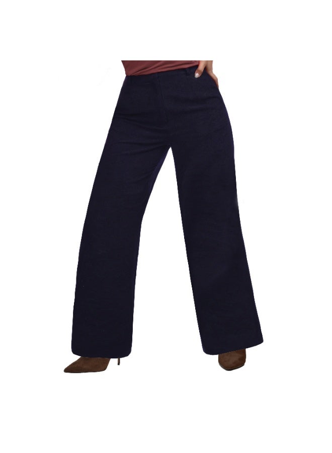 Smoky Egypt Wide Leg Solid Velvet Pants-Navy - Image 3