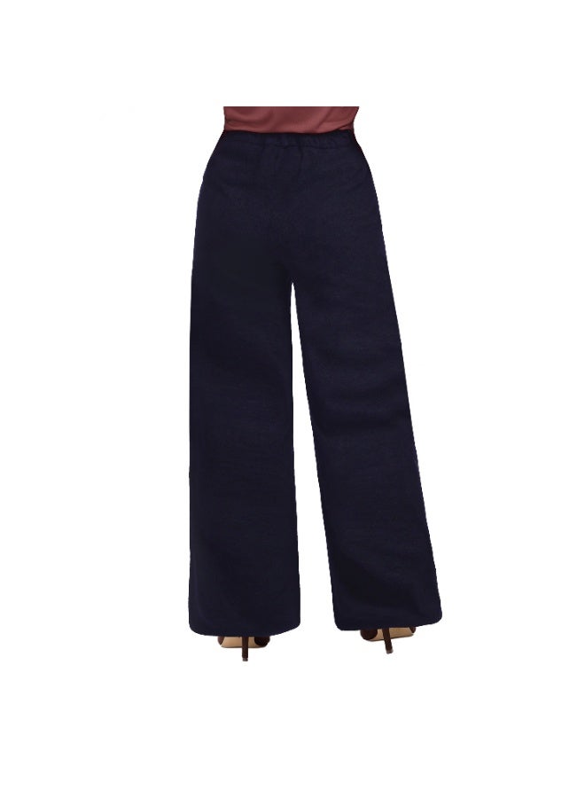 Smoky Egypt Wide Leg Solid Velvet Pants-Navy - Image 4