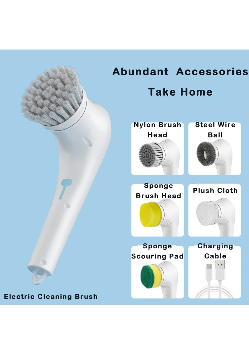 SYOSI Cordless Electric Rotary Scrubber, Portable Electric Cleaning Brush with 5 Brush Heads, Electric Scrubber 360° Smart Rotating Handheld Scrubber Brush for Plates, Pots, Walls, Kitchen, Shoes - Image 2