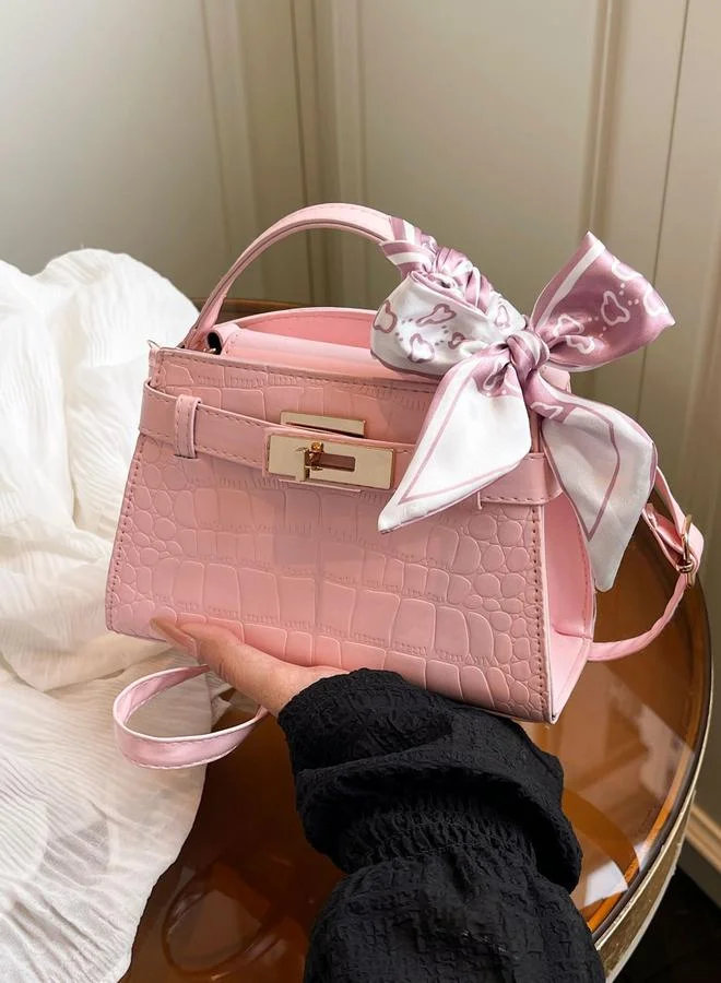 Take Two Pink Croc Shoulder Bag with Scarf