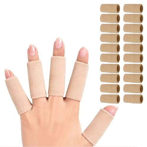 YUISI 20Pcs Finger Sleeves – Elastic Finger Sleeves for Pain Relief & Injury Protection with Comfortable Cushion Pressure for Cricket, Gym, Volleyball, Badminton & Tennis, Men & Women (Beige) - Image 1