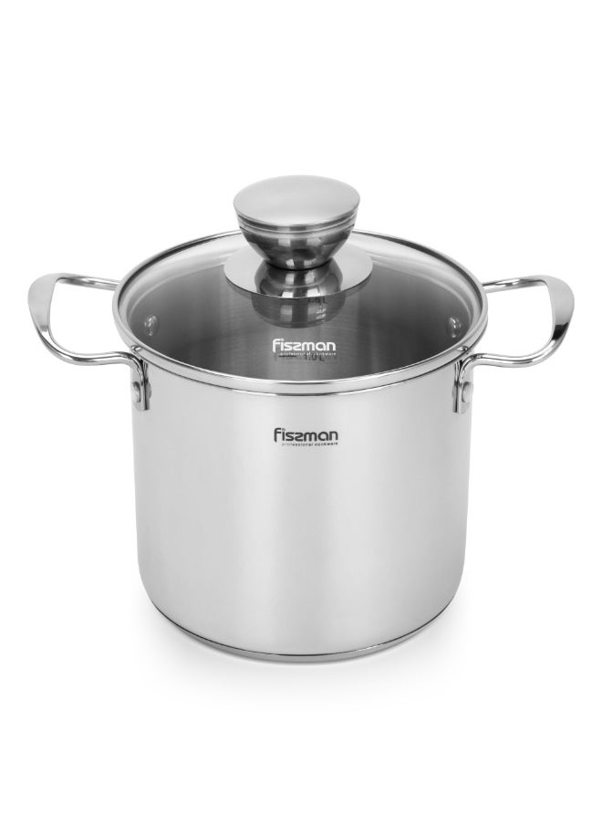 Fissman Cooking Pot 1.9L with Glass Lid, Stainless Steel Stockpot 14x12.5cm Mini Cook Series | 18/10 INOX304 Steel Mirror-Polished Kitchen Cookware | Induction Compatible | Dishwasher Safe  - Image 1