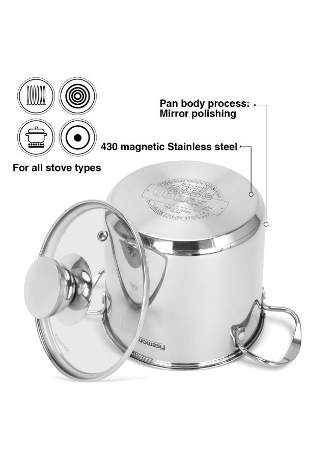 Fissman Cooking Pot 1.9L with Glass Lid, Stainless Steel Stockpot 14x12.5cm Mini Cook Series | 18/10 INOX304 Steel Mirror-Polished Kitchen Cookware | Induction Compatible | Dishwasher Safe  - Image 3