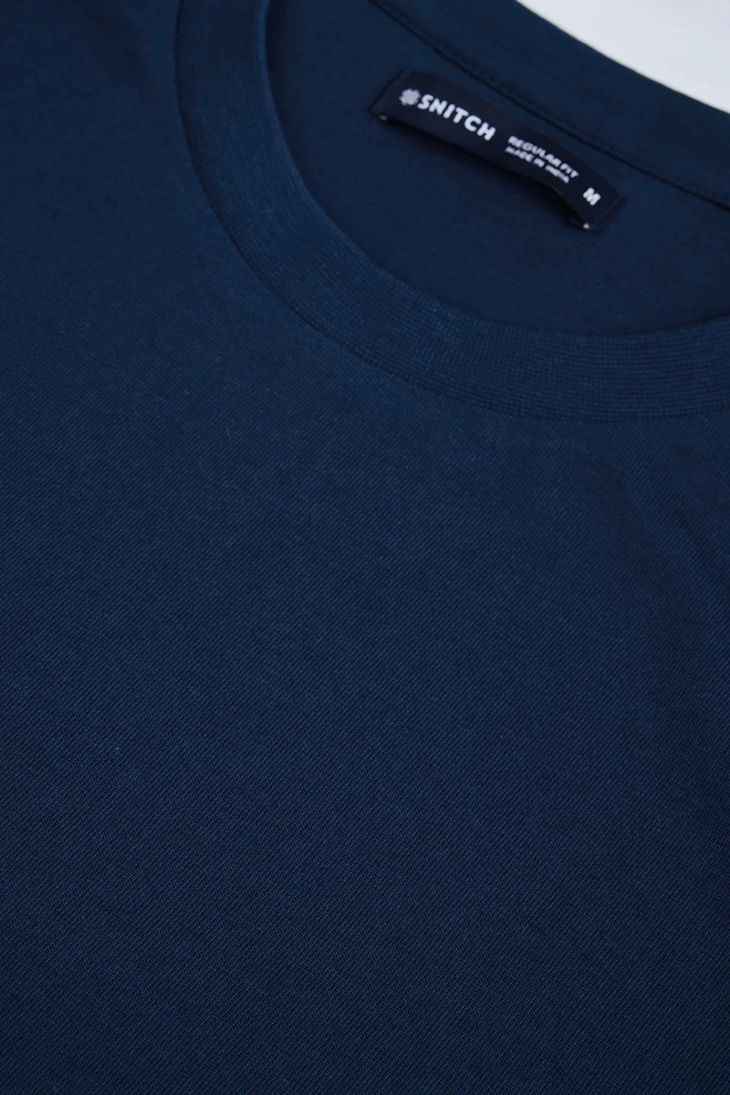 SNITCH Navy Blue Navy Blue Solid Half Sleeve Regular Fit Casual T-Shirt for Men | Best Price UAE
