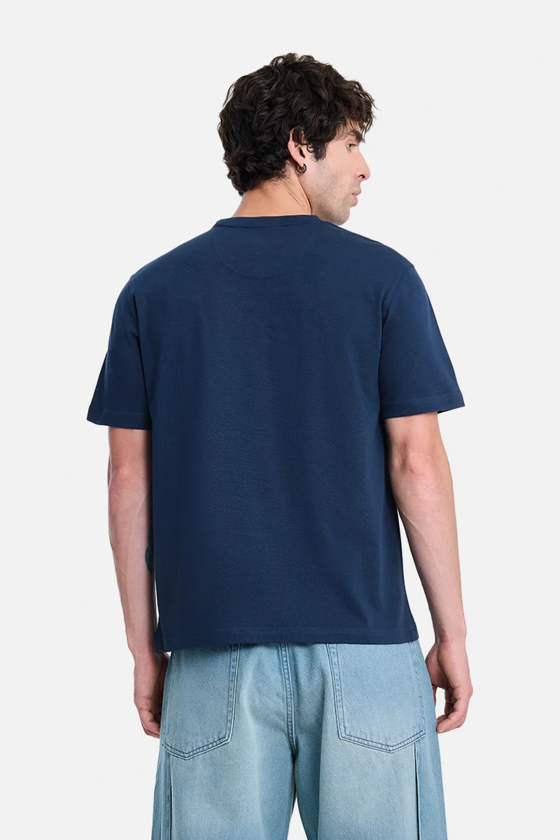 SNITCH Navy Blue Navy Blue Solid Half Sleeve Regular Fit Casual T-Shirt for Men | Best Price UAE