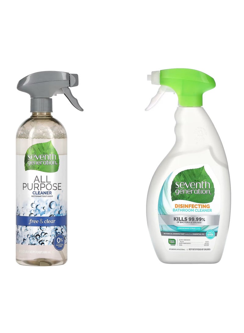 سيفنس جينيريشن منظف ​​متعدد الأغراض خالي من الكحول 23 أونصة سائلة 680 مل + منظف مطهر للحمام برائحة الليمون والحمضيات 26 أونصة سائلة 768 مل