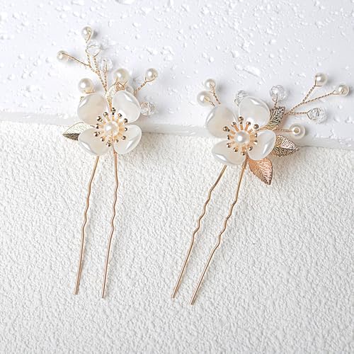 YUISI 5Pcs Wedding Hair Pins Hairstyle Decoration Bride Clips, Hair Accessories for Woman, Luxury Gold Pearl Flower Bun and Braid Hair Accessories for Bridal Hairstyles - Image 5