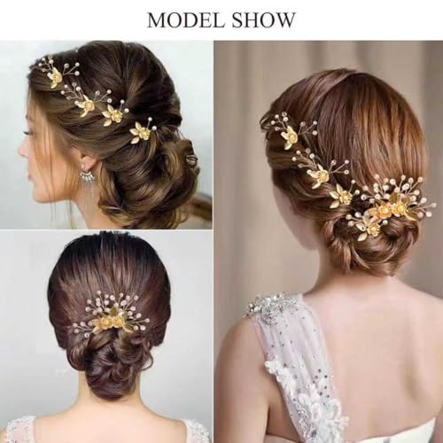 YUISI 5Pcs Wedding Hair Pins Hairstyle Decoration Bride Clips, Hair Accessories for Woman, Luxury Gold Pearl Flower Bun and Braid Hair Accessories for Bridal Hairstyles - Image 2
