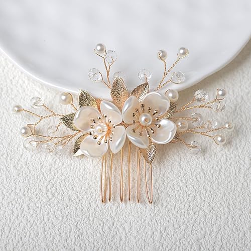 YUISI 5Pcs Wedding Hair Pins Hairstyle Decoration Bride Clips, Hair Accessories for Woman, Luxury Gold Pearl Flower Bun and Braid Hair Accessories for Bridal Hairstyles - Image 4