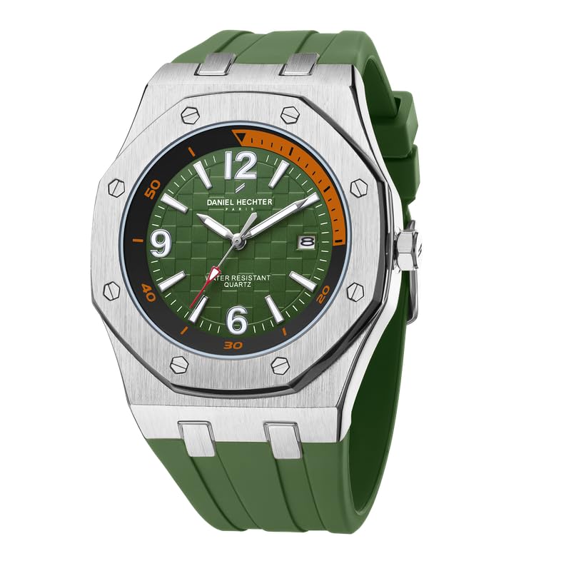 Daniel Hechter Paris Grenelle Collection Analog Watch for Men – Stainless Steel Bezel, Silicone Strap with Textured Dial and Date Display - Image 1