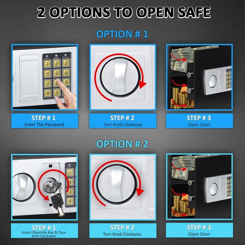Safe Box with Digital Pin Code and Key Lock for Home Office Money Jewelry Passport Safety 20x31x20cm - Image 5