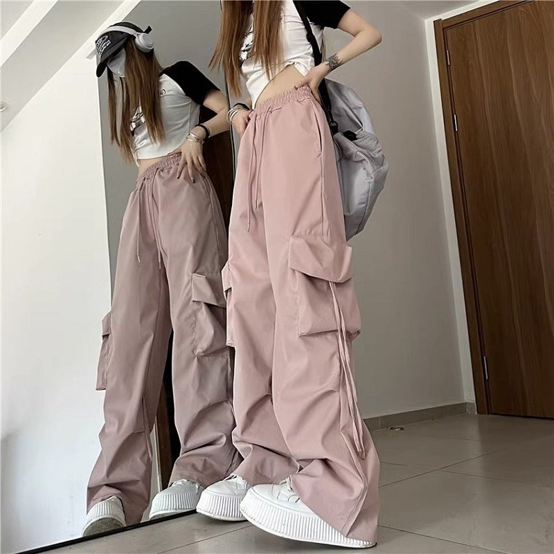 Vintage American High-Waist Cargo Pants with Pockets Lotus Pink - Image 1