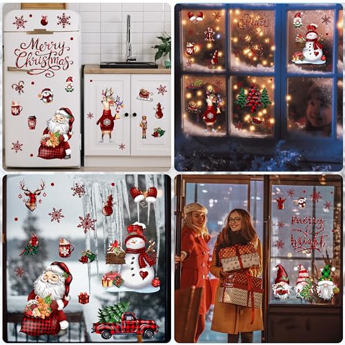 BORAMDO Christmas Window Clings 12 Sheets, Buffalo Plaid Xmas Window Decals Stickers Removable Holiday Decorations for Home & Office, 12 Styles - Image 5