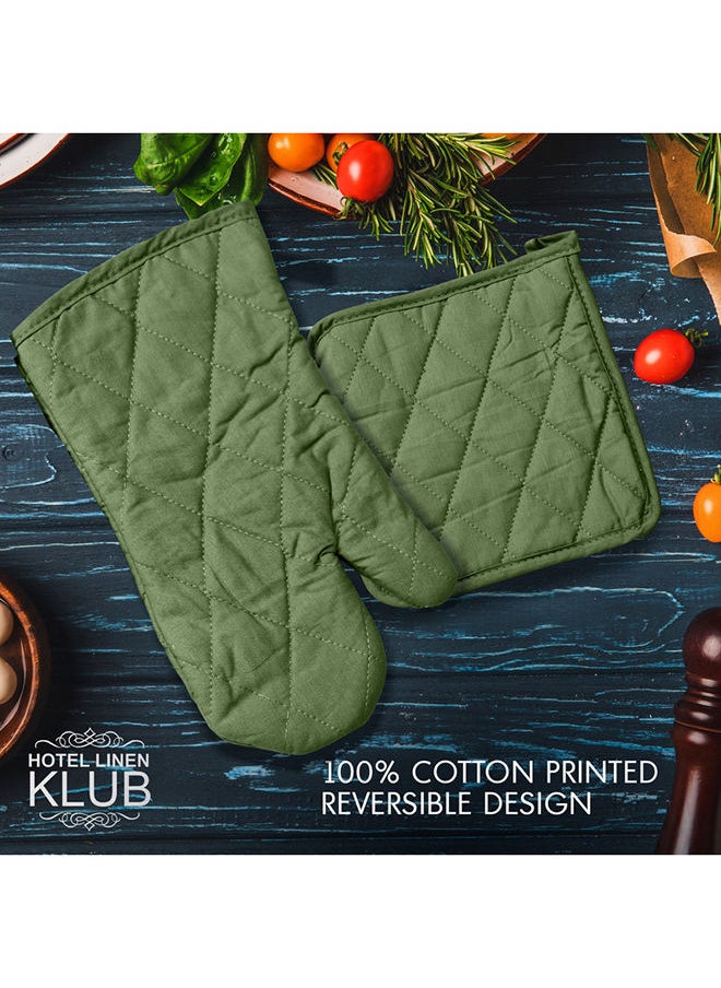 Hotel Linen Klub 2-Piece Gloves/Oven Mitt And Pot Holder Set Sage Green  - Image 3