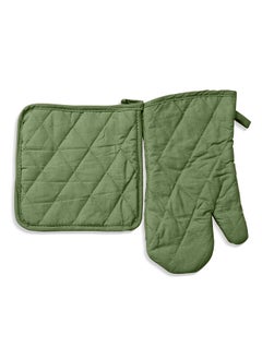 Hotel Linen Klub 2-Piece Gloves/Oven Mitt And Pot Holder Set Sage Green  - Image 2