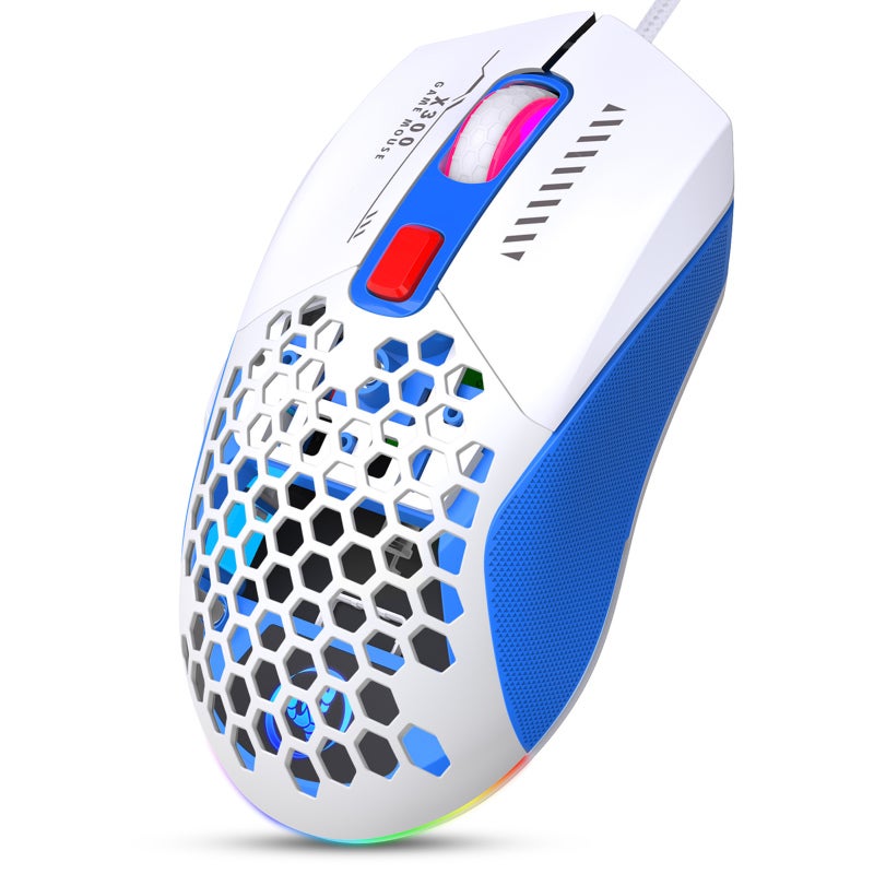 Wireless Gaming Mouse: White & Blue, 6 Adjustable DPI Levels - 14 RGB Lighting Modes, Ergonomic Design with Magnetic Replaceable Rear Cover for PC Gamers - Image 2