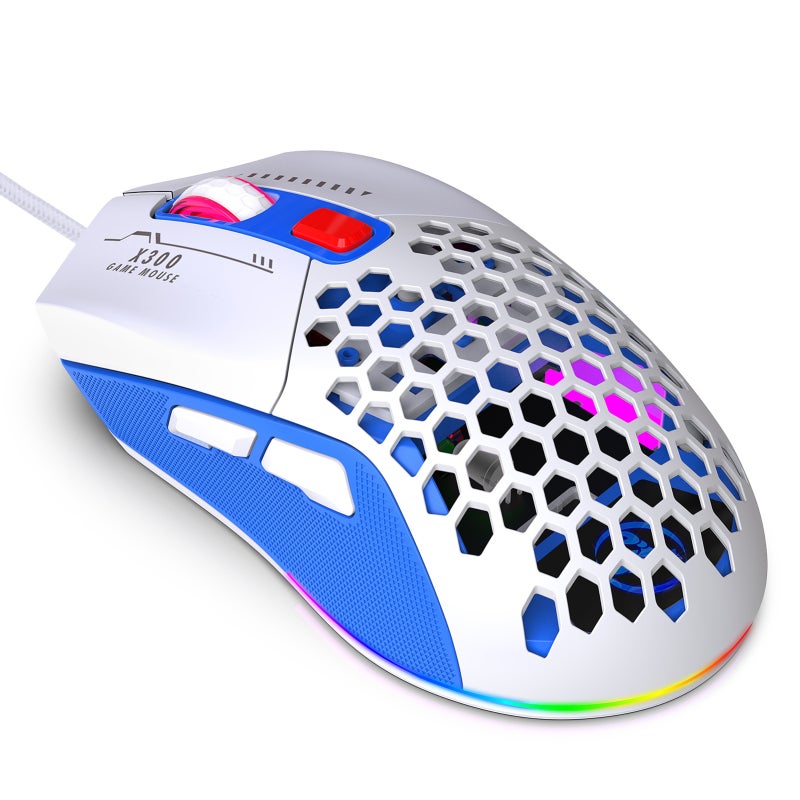 Wireless Gaming Mouse: White & Blue, 6 Adjustable DPI Levels - 14 RGB Lighting Modes, Ergonomic Design with Magnetic Replaceable Rear Cover for PC Gamers - Image 1