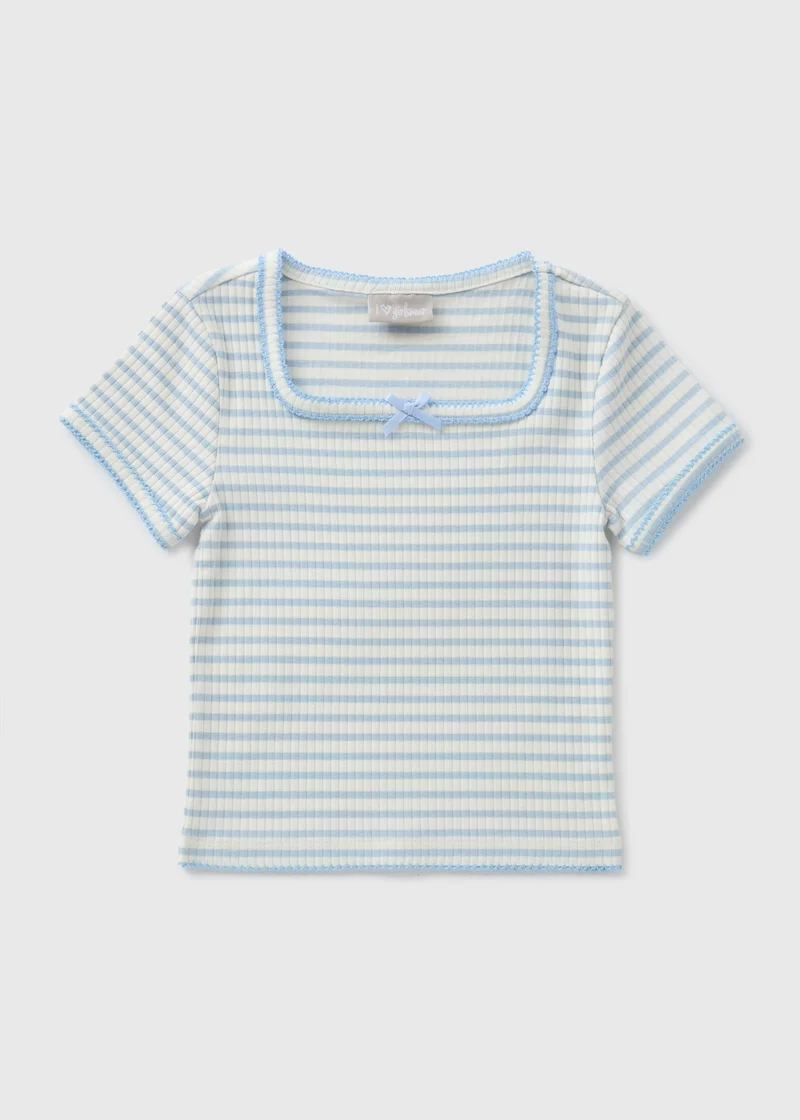 Matalan Girls Blue Stripe Ribbed T-Shirt