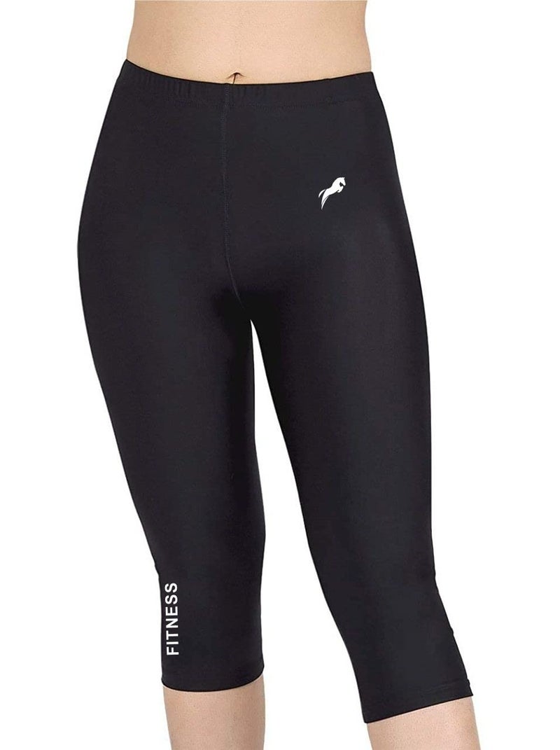 PRO GYM Pants for Women Swim Capris Swim Shorts Swimming Leggings (Small) Black - Image 4